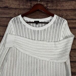 Talbots Sweater White Cotton Knit Open Stitch Long Sleeve Pullover‎ Boat Neck L